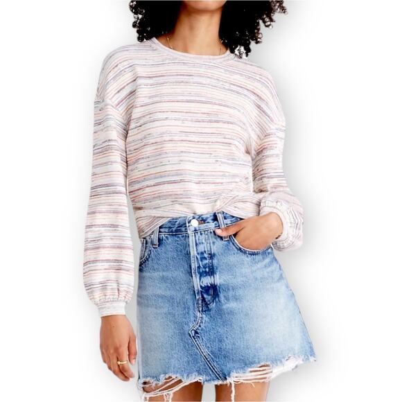 Madewell Space Dye Stripe Bubble Puff Sleeve Cropped Knit Sweater Women's Small - Picture 2 of 10